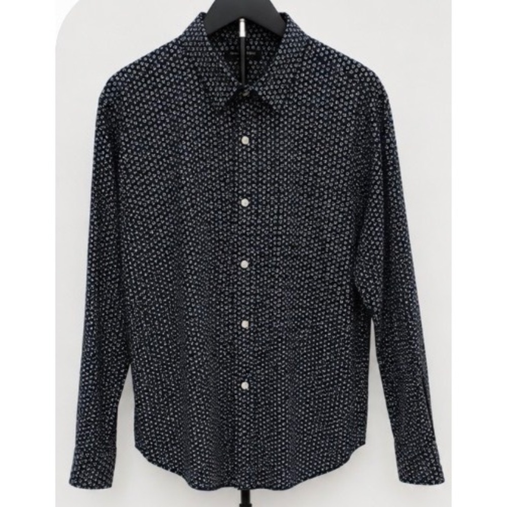 Banana Republic Mens Navy Blue Geometric Micro Print Cotton Button Down Shirt L